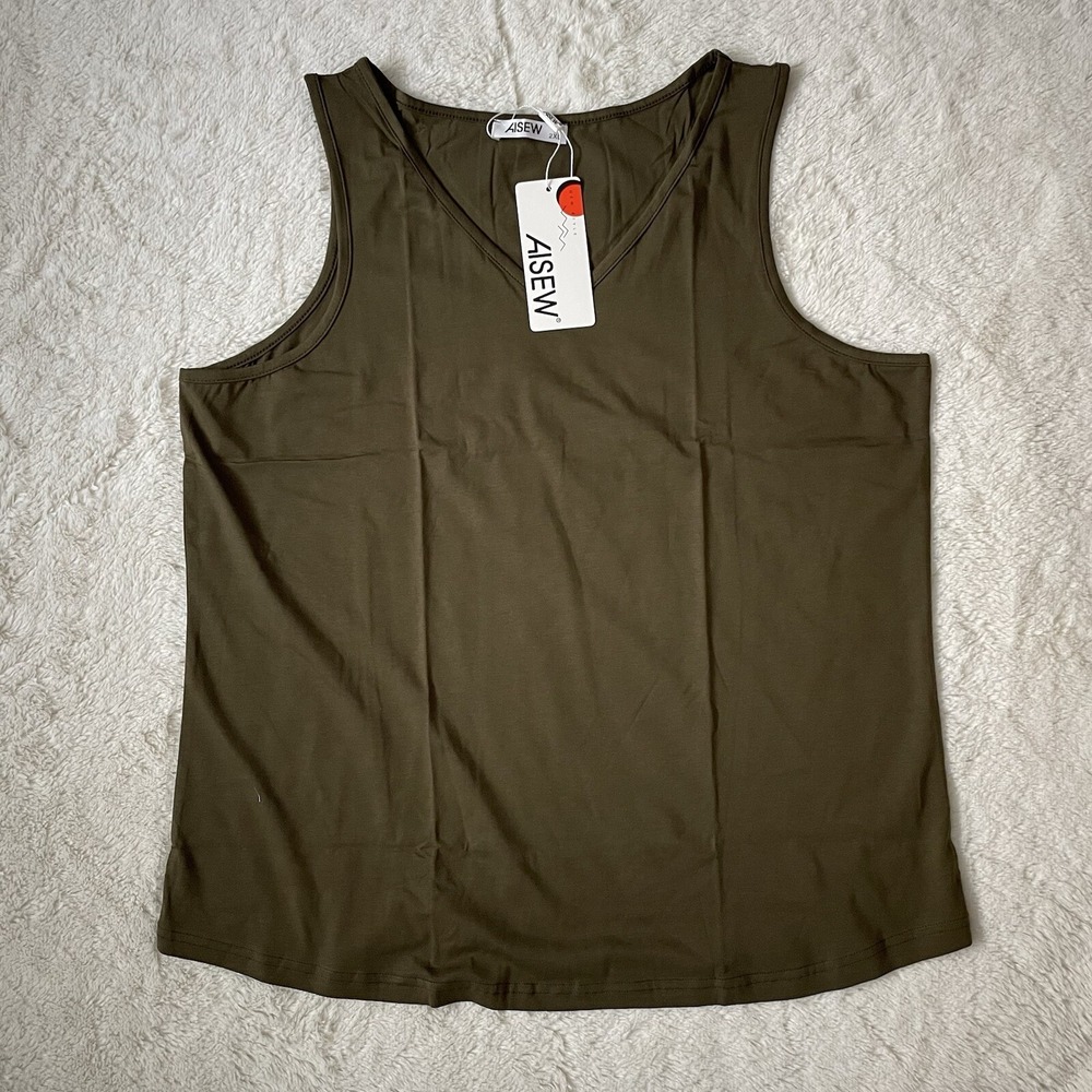 AISEW Women's Size 2XL Sleeveless V-Neck Green Tank Camisole Blouse Top